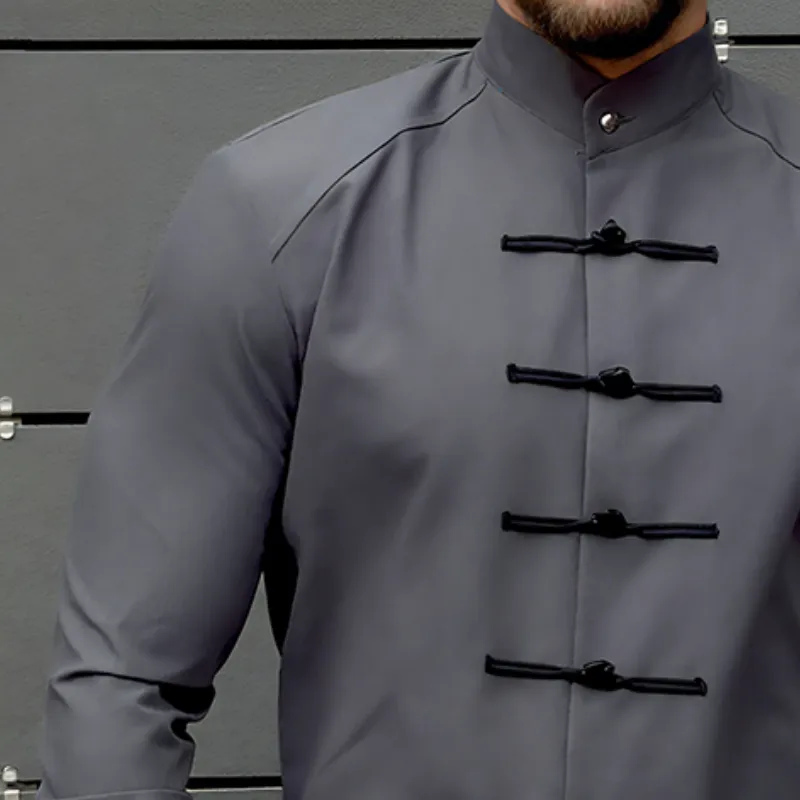 Men's Retro Casual Solid Color Stand Collar Long Sleeve Shirt MTA1770G1TO sold by Manly product image thumbnail 3