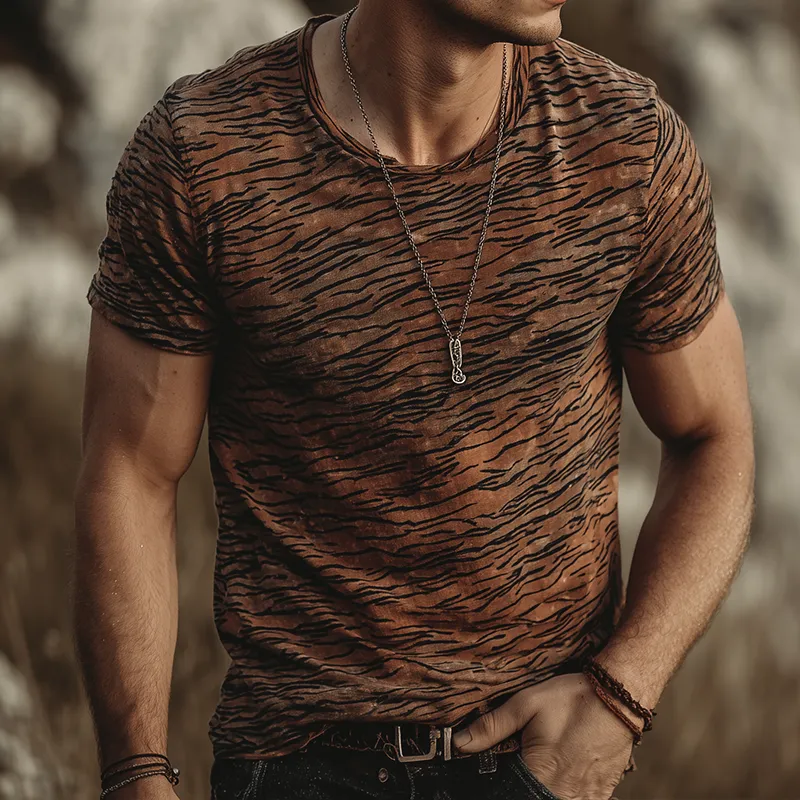 Men's Retro Casual Tiger Print Round Neck Short Sleeve T-Shirt MTA1716G6TO sold by Manly product image thumbnail 2