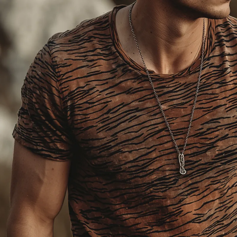 Men's Retro Casual Tiger Print Round Neck Short Sleeve T-Shirt MTA1716G6TO sold by Manly product image thumbnail 3