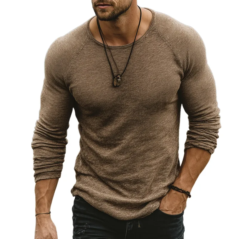 Men's Retro Casual Round Neck Knitted Long Sleeve T-Shirt MTA1784G7TO sold by Manly
