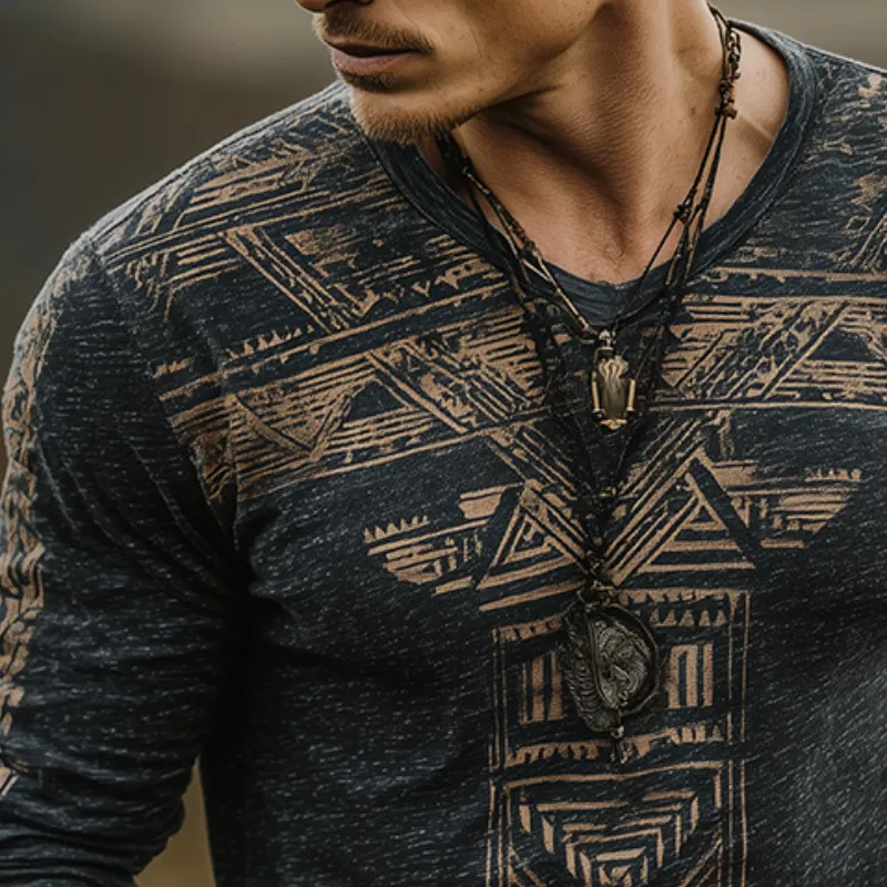 Men's Retro Casual Wilderness Ethnic Style Printed Round Neck Long Sleeve T-Shirt MTA1705G6TO sold by Manly product image thumbnail 3