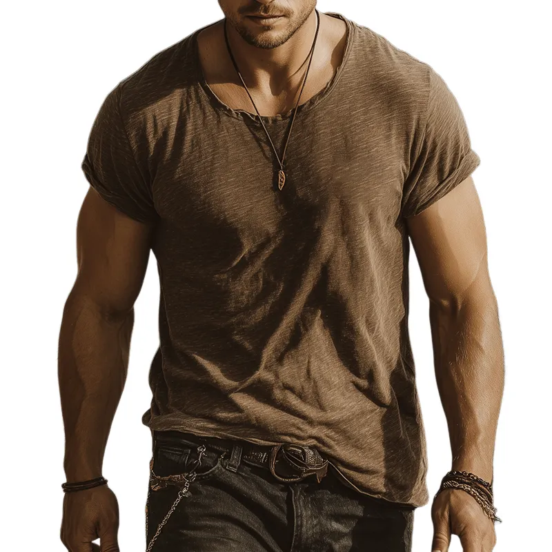 Men's Retro Casual Cotton Round Neck Short Sleeve T-Shirt MTA1780G1TO sold by Manly