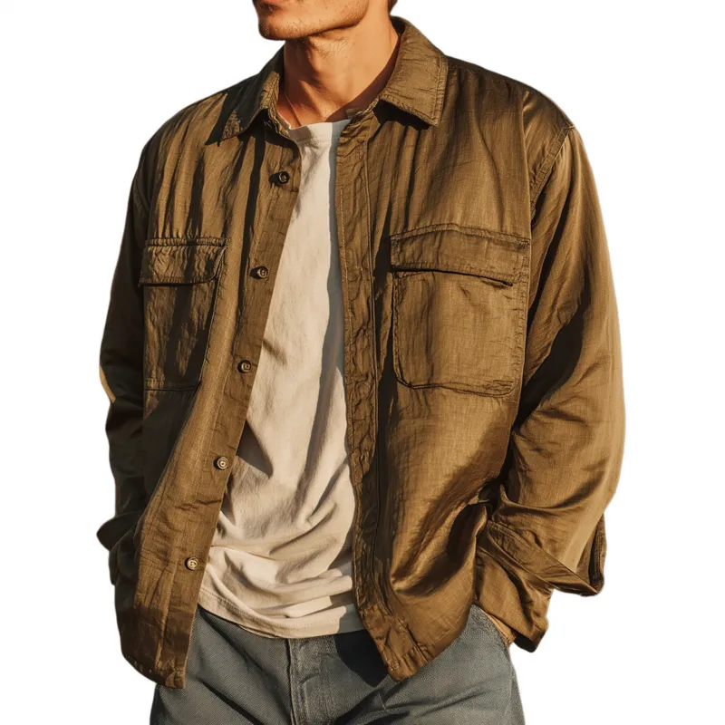 Men's Casual Solid Color Tencel Blended Lapel Flap Pocket Loose Long Sleeve Shirt MTA1764G2M sold by Manly