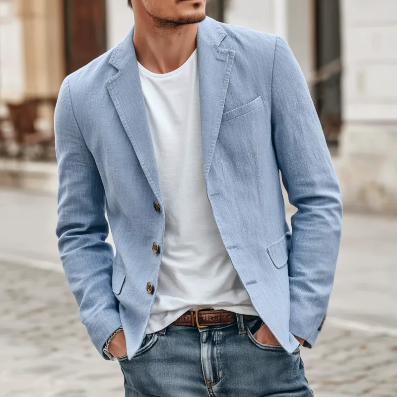 Men's Casual Solid Color Breathable Linen Notch Lapel Single-breasted Slim-fit Blazer MTA1724G5M sold by Manly product image thumbnail 2