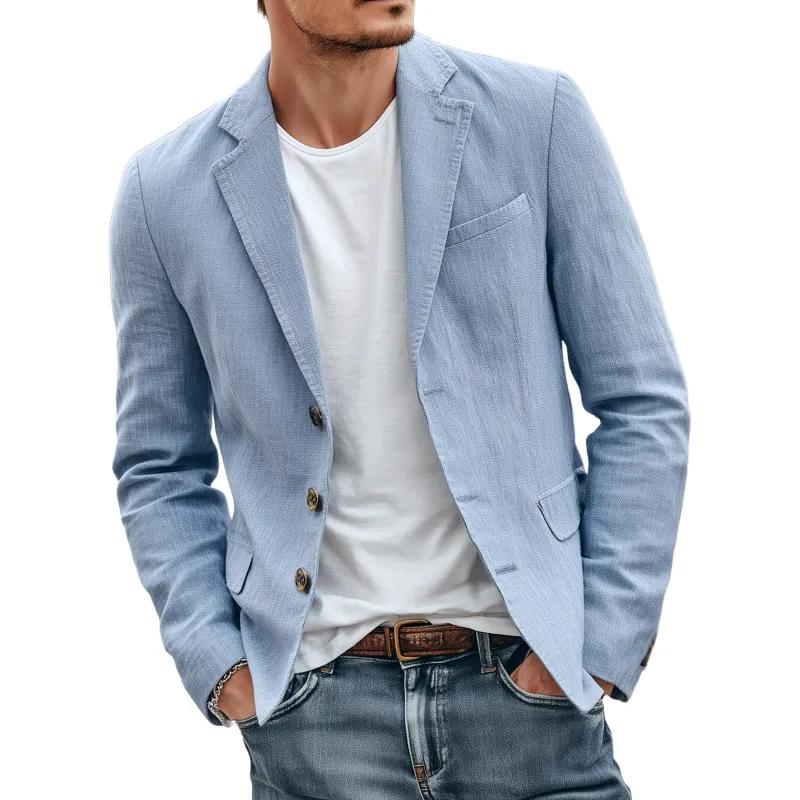 Men's Casual Solid Color Breathable Linen Notch Lapel Single-breasted Slim-fit Blazer MTA1724G5M sold by Manly