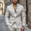 Men's Casual Solid Color Breathable Linen Notch Lapel Single-breasted Slim-fit Blazer MTA1784G7M sold by Manly