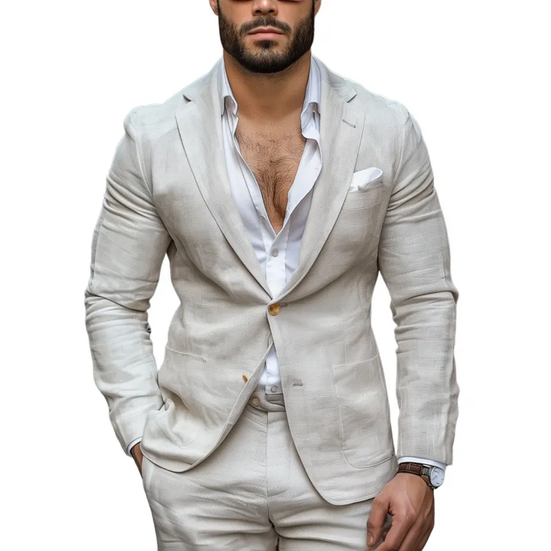 Men's Casual Solid Color Breathable Linen Notch Lapel Single-breasted Slim-fit Blazer MTA1784G7M sold by Manly