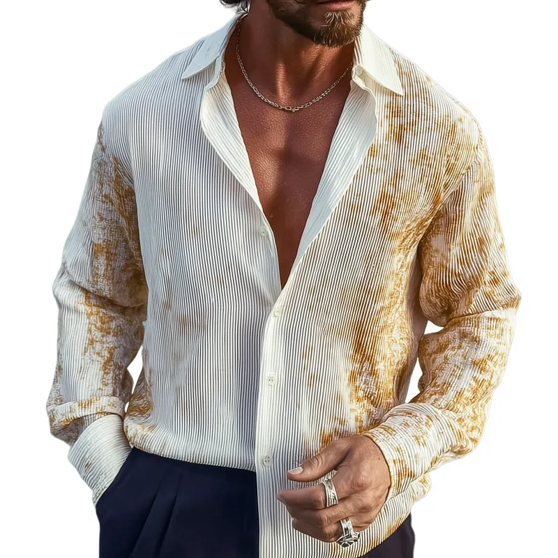 Men's Fashion Print Striped Textured Lapel Long Sleeve Shirt MTA1706G6Z sold by Manly