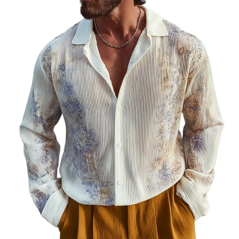 Men's Fashion Print Striped Textured Lapel Long Sleeve Shirt MTA1752G2Z sold by Manly