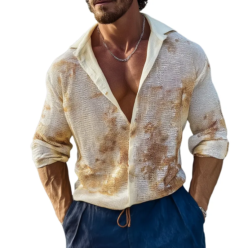 Men's Fashion Print Textured Lapel Long Sleeve Shirt MTA1751G2Z sold by Manly