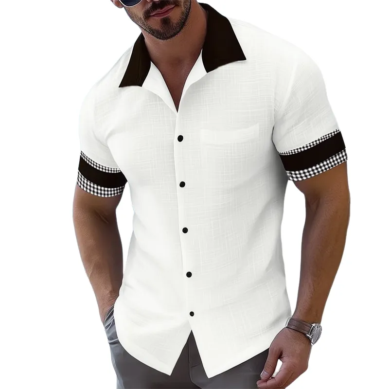 Men's Classic Textured Plaid Patchwork Short-sleeved Shirt MTA1798G3U sold by Manly