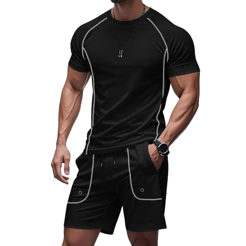 Men's Casual Solid Color Embroidered Short-sleeved Shorts Set MTA1761G7U sold by Manly
