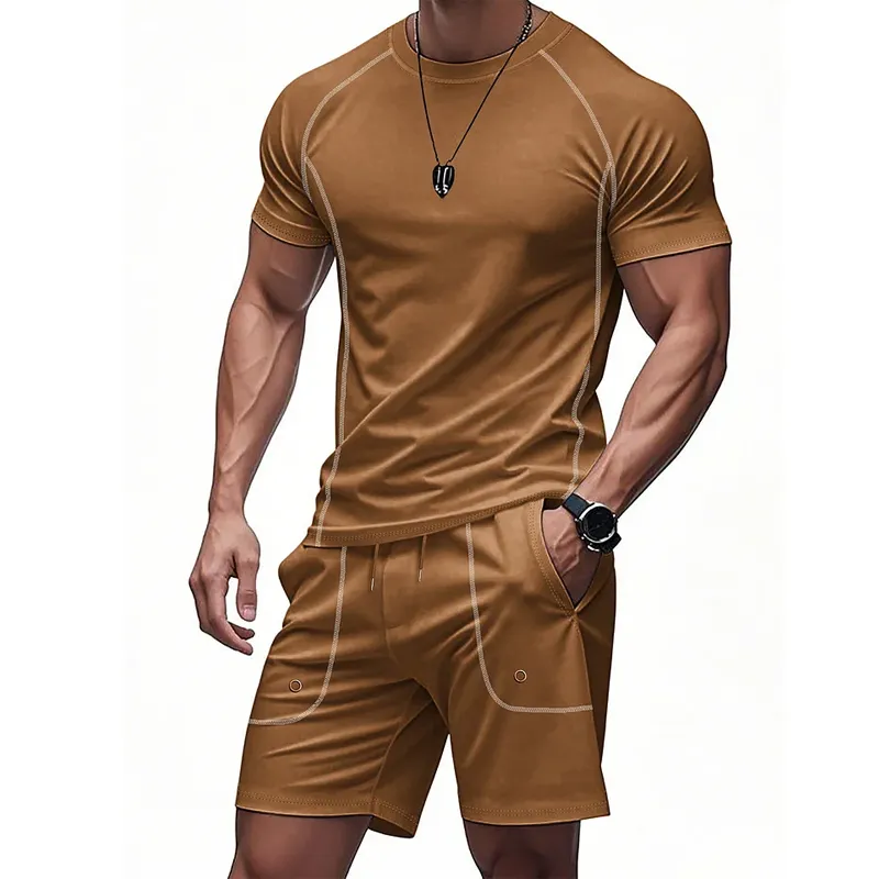Men's Casual Solid Color Embroidered Short-sleeved Shorts Set MTA1761G7U sold by Manly product image thumbnail 4