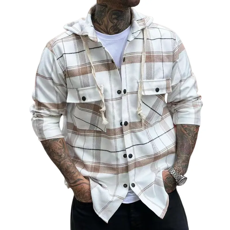 Men's Spring/Autumn Classic Plaid Hooded Snap-Button Jacket MTA1781G7U sold by Manly