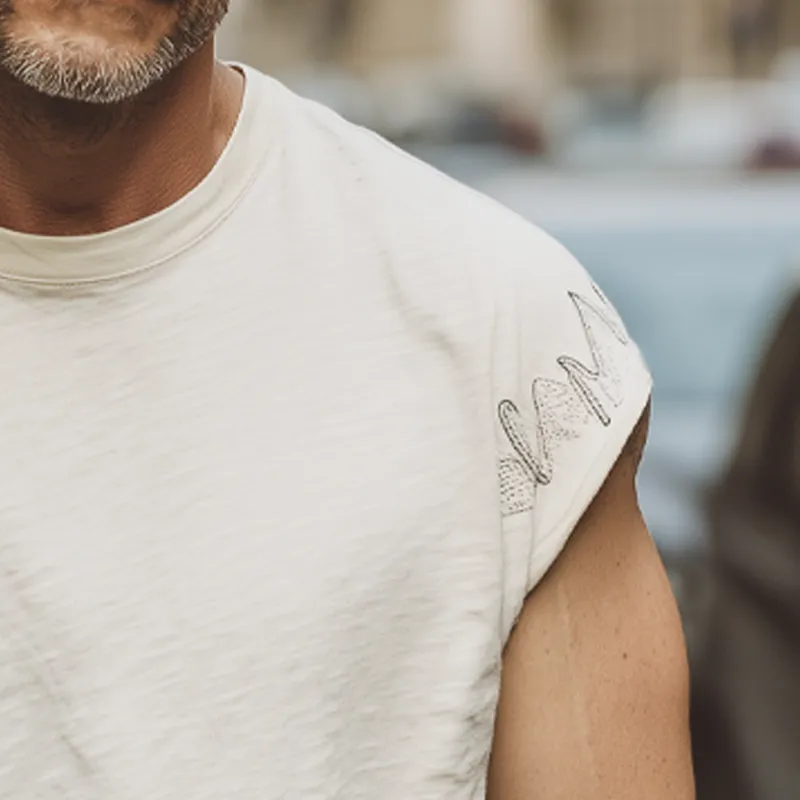 Men's Summer Slub Fabric Embroidered Round Neck Short Sleeve T-Shirt MTA1734G3U sold by Manly product image thumbnail 3