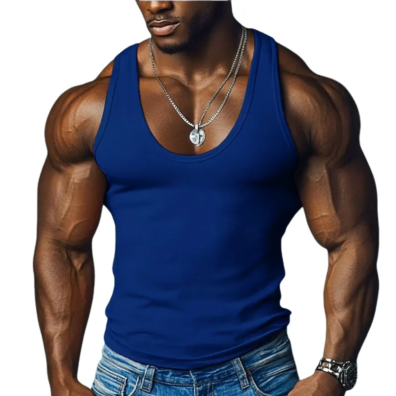 Men's Solid Color Slim Fit Round Neck Sports Tank Top MTA1605G0X sold by Manly