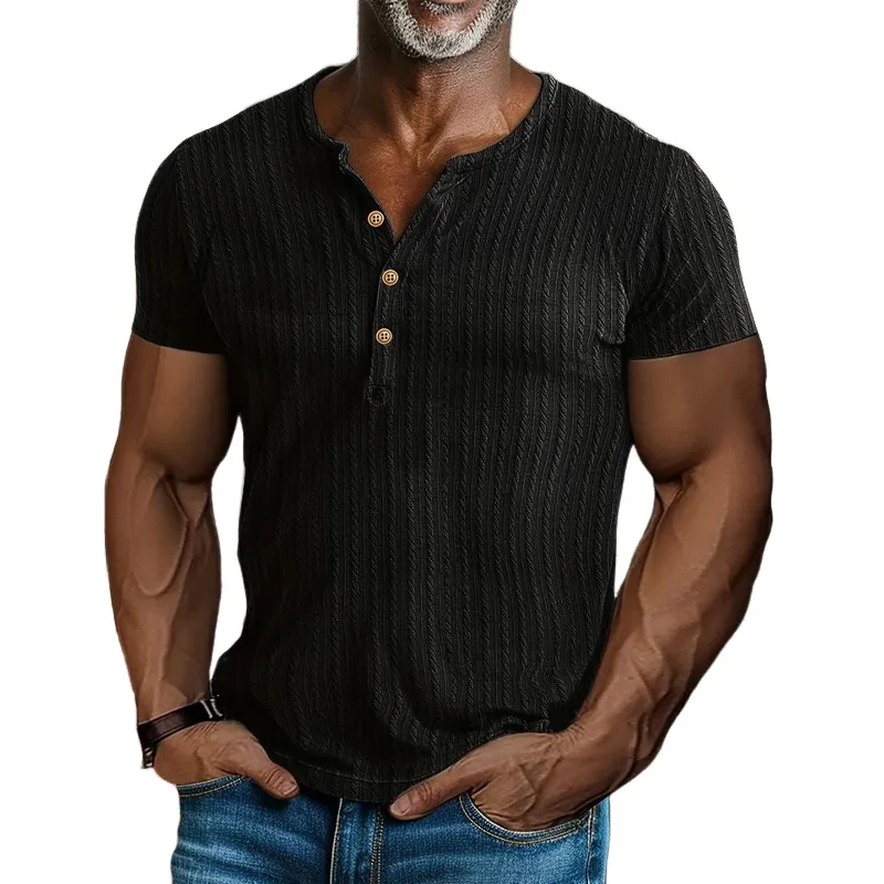 Men's Solid Henley Short Sleeve T-Shirt MTA1761G6X sold by Manly