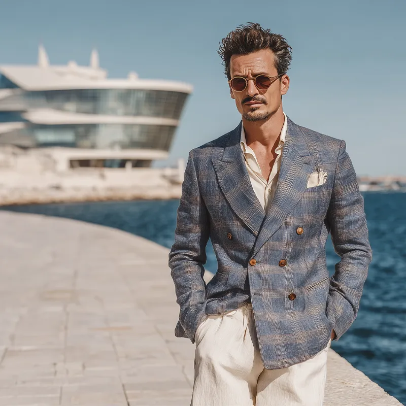 Men's Check Print Double Breasted Blazer MTA1735G0X sold by Manly product image thumbnail 5