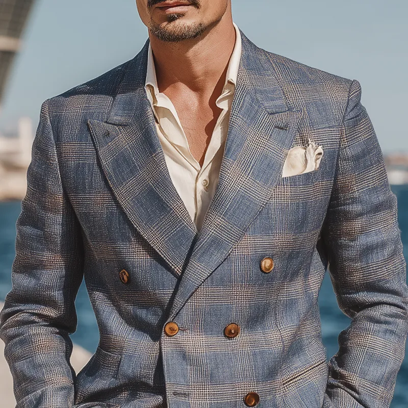 Men's Check Print Double Breasted Blazer MTA1735G0X sold by Manly product image thumbnail 2