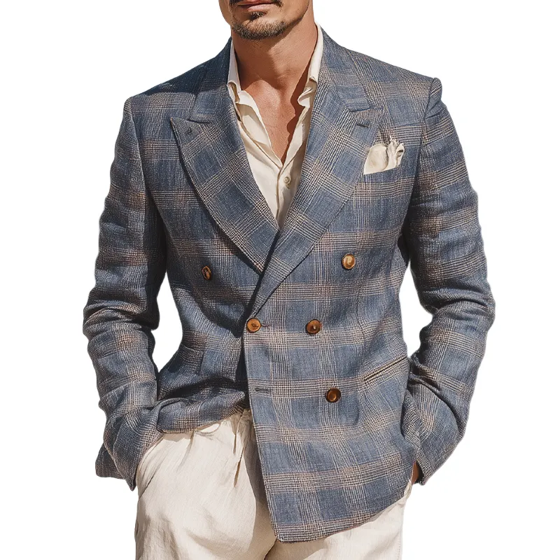 Men's Check Print Double Breasted Blazer MTA1735G0X sold by Manly