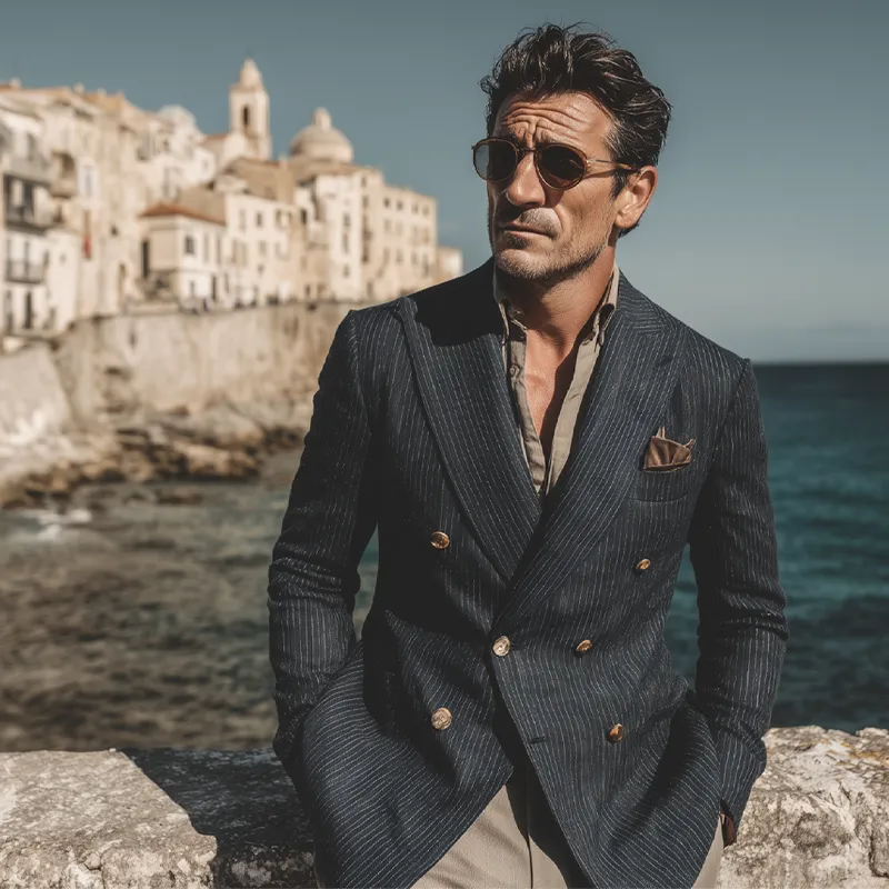 Men's Stripe Print Double Breasted Blazer MTA1791G4X sold by Manly product image thumbnail 4