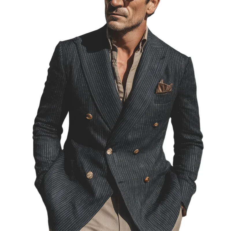 Men's Stripe Print Double Breasted Blazer MTA1791G4X sold by Manly