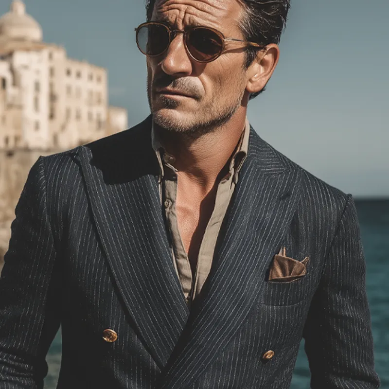 Men's Stripe Print Double Breasted Blazer MTA1791G4X sold by Manly product image thumbnail 3