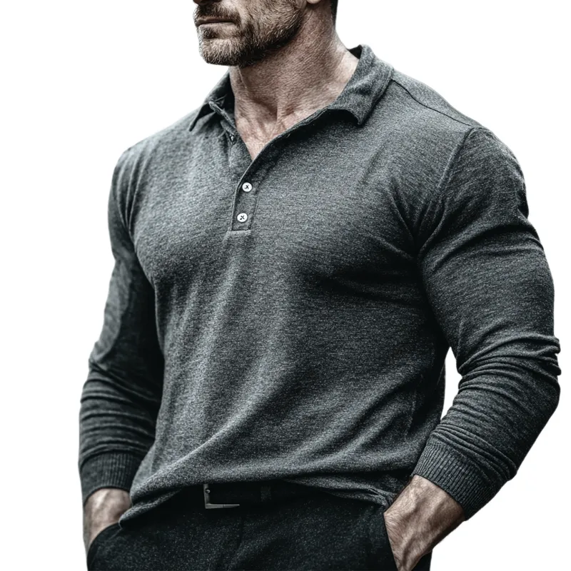 Men's Knitted Solid Color Long-sleeved POLO Shirt MTA1720G5X sold by Manly