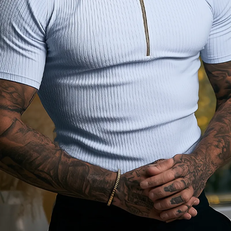 Men's Slim Fit Knitted Half-zip Pullover Short-sleeved Shirt MTA1785G8X sold by Manly product image thumbnail 4