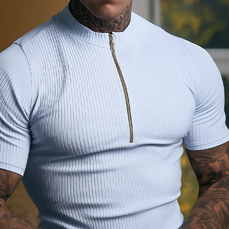 Men's Slim Fit Knitted Half-zip Pullover Short-sleeved Shirt MTA1785G8X sold by Manly product image thumbnail 3