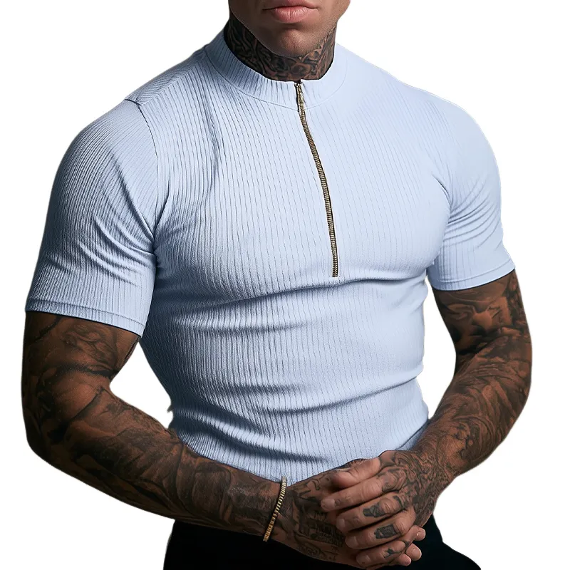 Men's Slim Fit Knitted Half-zip Pullover Short-sleeved Shirt MTA1785G8X sold by Manly