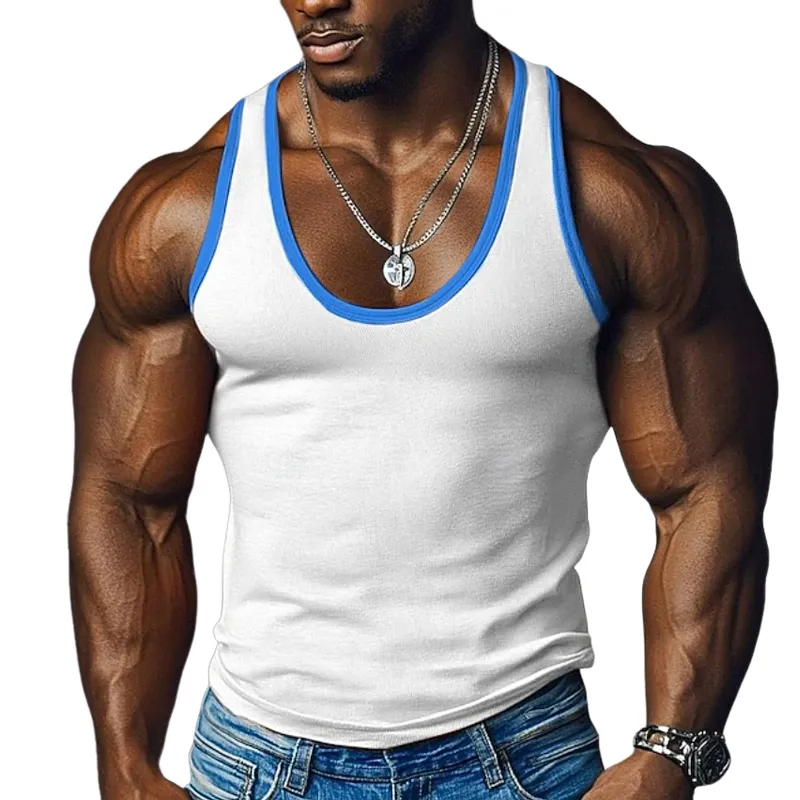 Men's Contrast Colour Round Neck Slim Fit Sports Tank Top MTA1664G4X sold by Manly