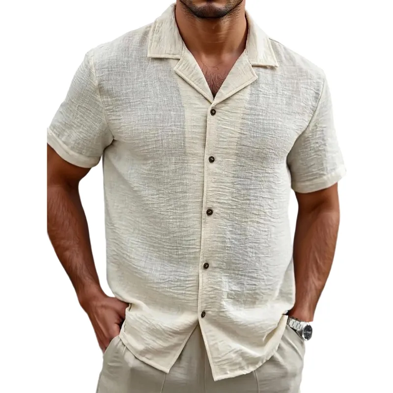 Men's Holiday Casual Cotton And Linen Solid Color Short-sleeved Shirt MTA1635G4X sold by Manly