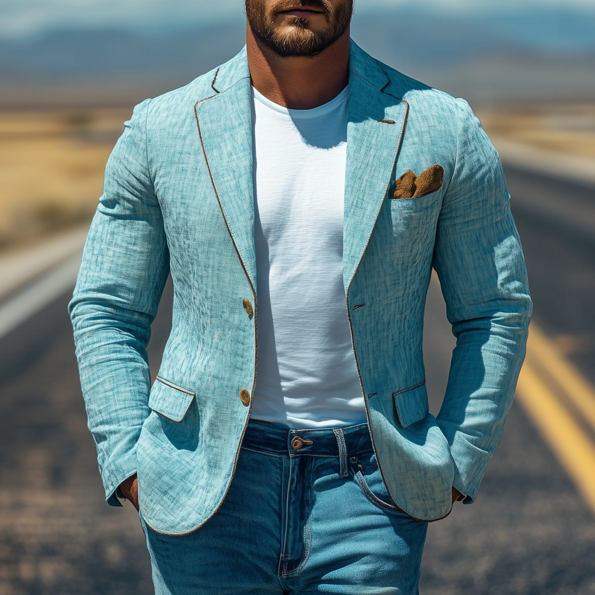 Men's Classic Casual Cotton And Linen Blend Collar Hem Single-breasted Slim-fit Blazer MTA1972G4K sold by Manly product image thumbnail 2