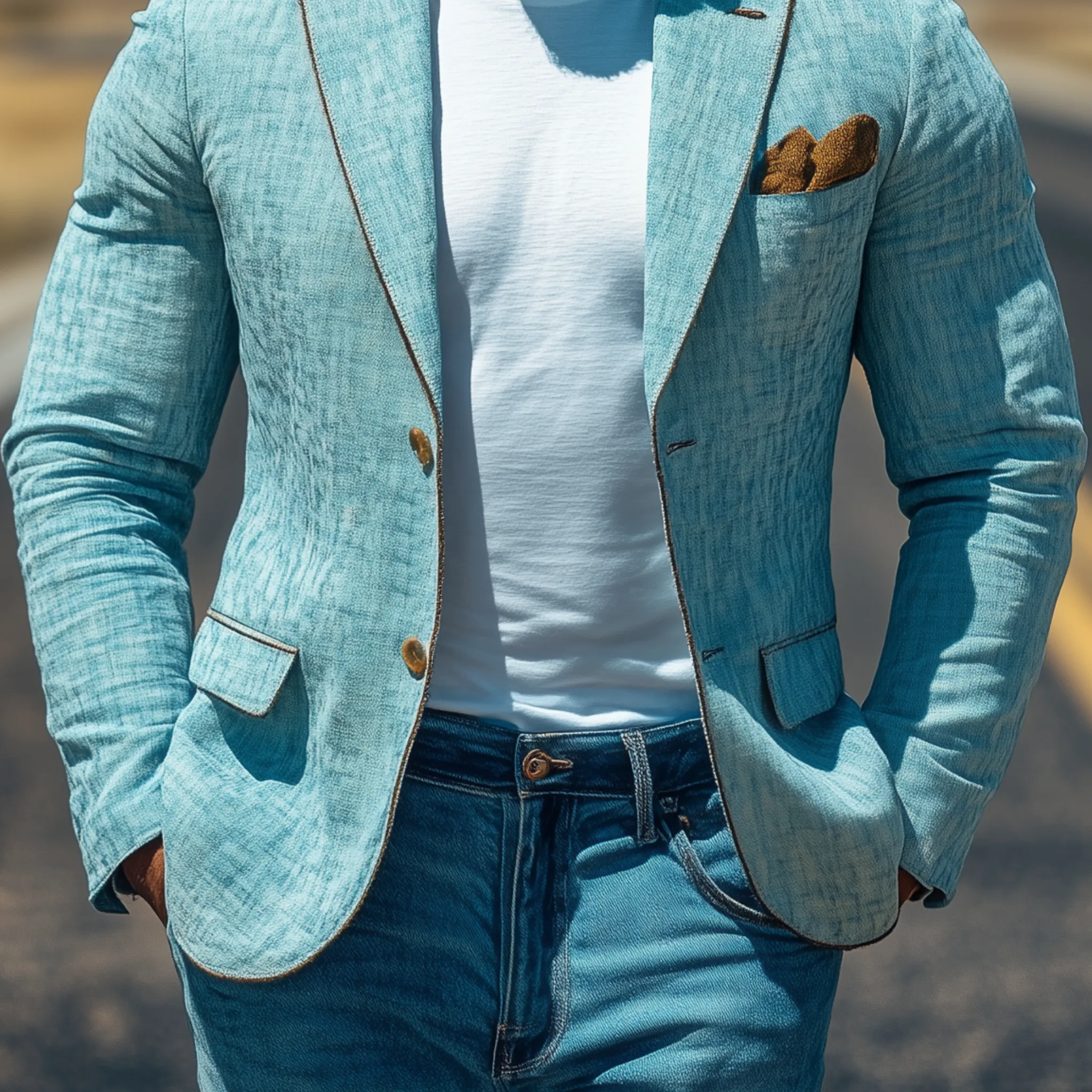 Men's Classic Casual Cotton And Linen Blend Collar Hem Single-breasted Slim-fit Blazer MTA1972G4K sold by Manly product image thumbnail 5