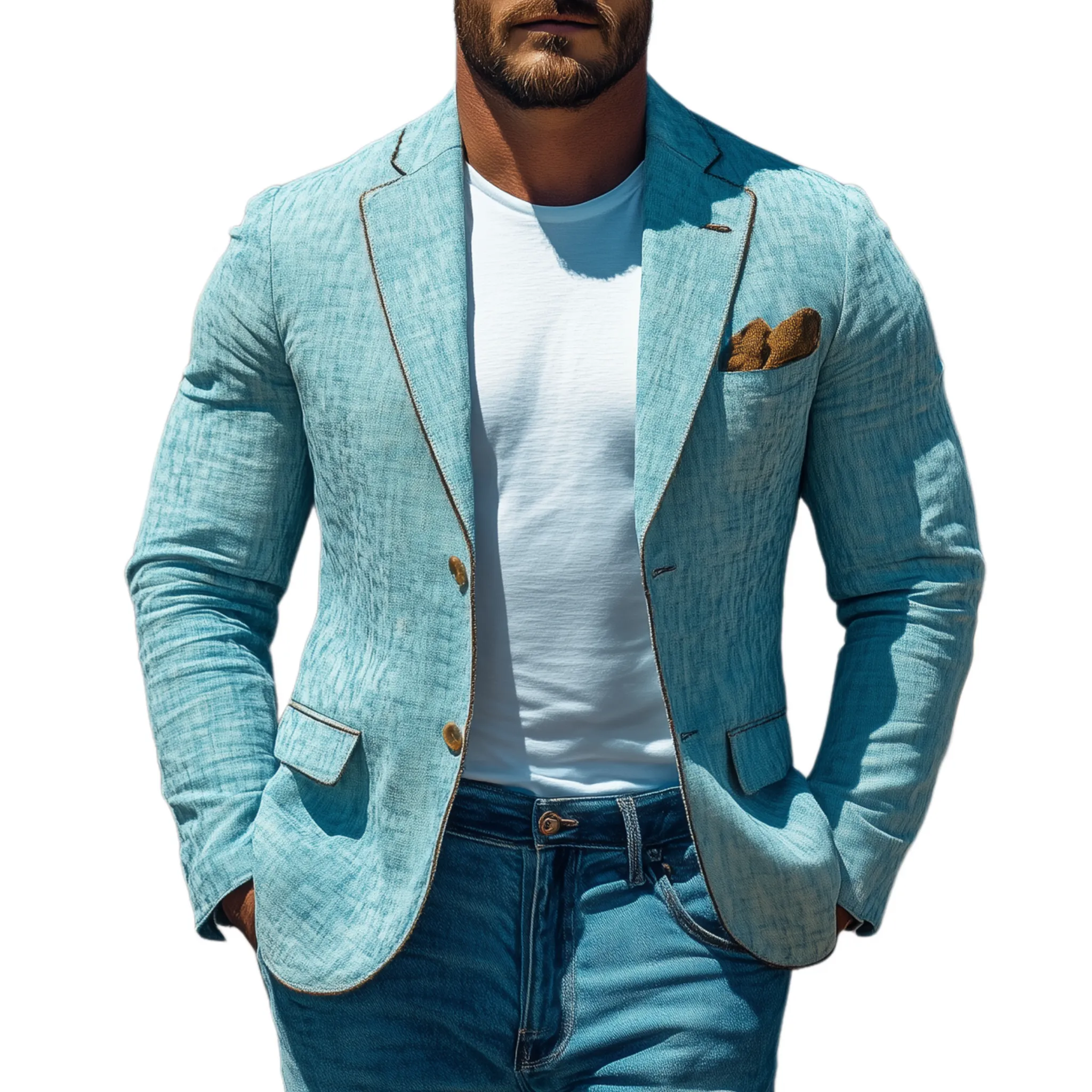 Men's Classic Casual Cotton And Linen Blend Collar Hem Single-breasted Slim-fit Blazer MTA1972G4K sold by Manly