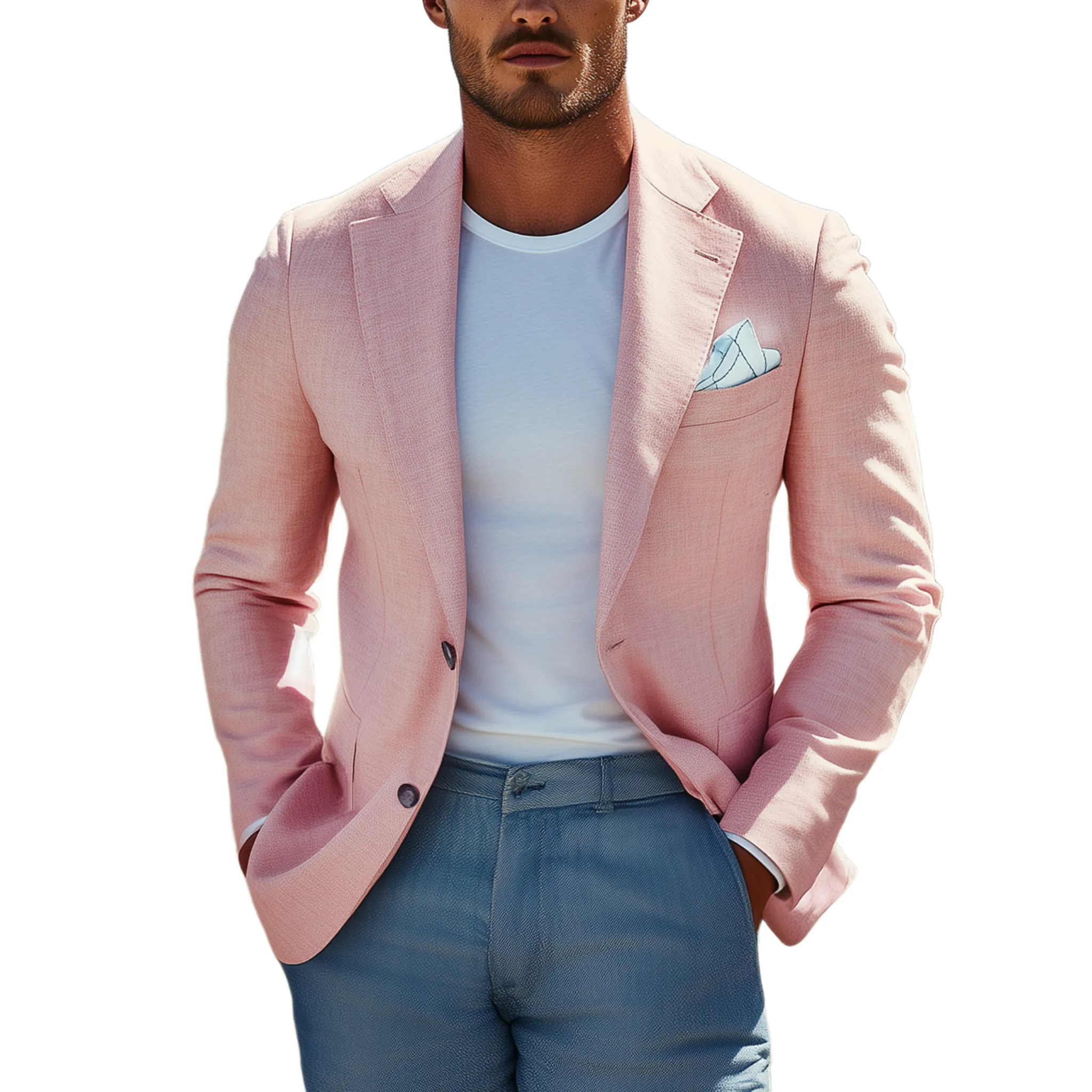 Men's Classic Casual Cotton And Linen Single-breasted Slim-fit Blazer MTA1988G1K sold by Manly