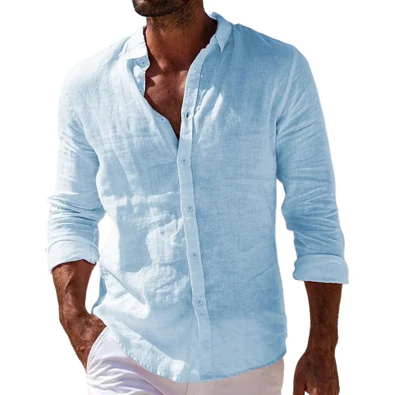 Men's Cotton And Linen Breathable Solid Color Casual Long-sleeved Shirt MTA1945G7X sold by Manly