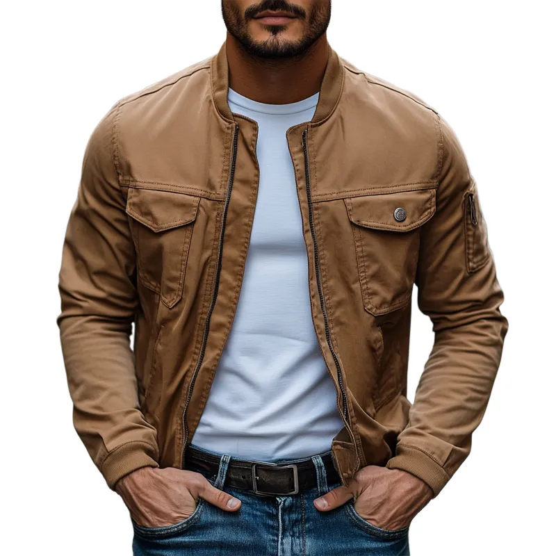Men's Cotton Multi-Pocket Casual Baseball Collar Jacket MTA1911G9X sold by Manly