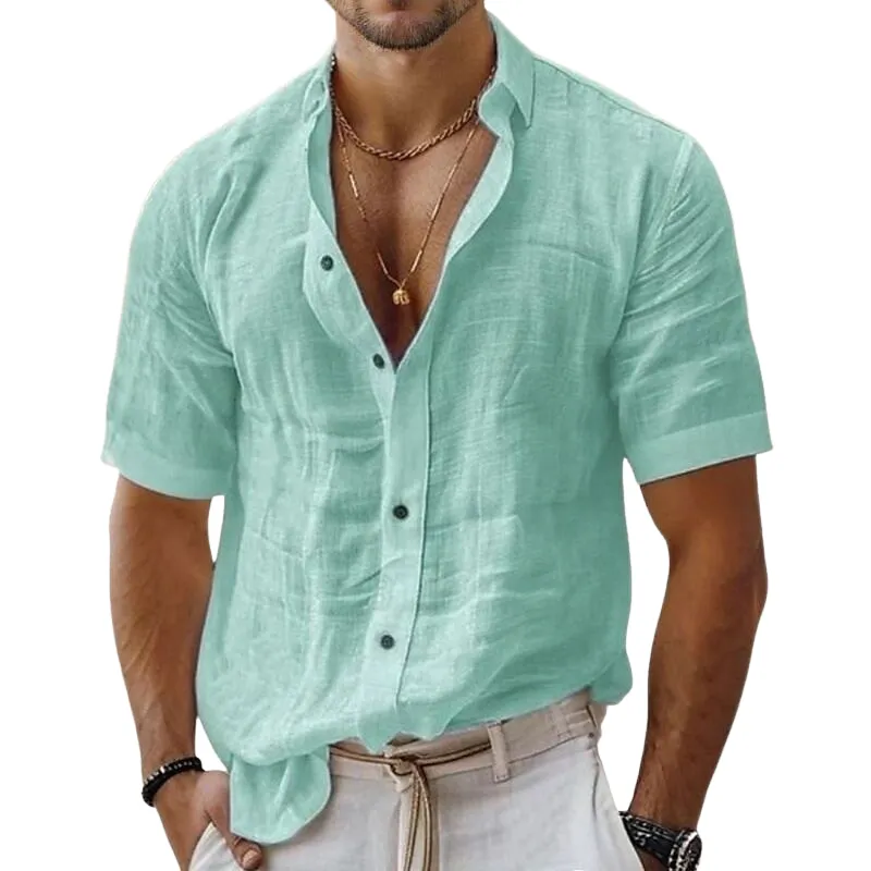 Men's Solid Color Cotton And Linen Short-sleeved Shirt MTA1937G8X sold by Manly