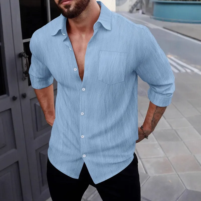 Men's Cotton Blended Solid Color Casual Long Sleeve Shirt MTA1974G7X sold by Manly product image thumbnail 5