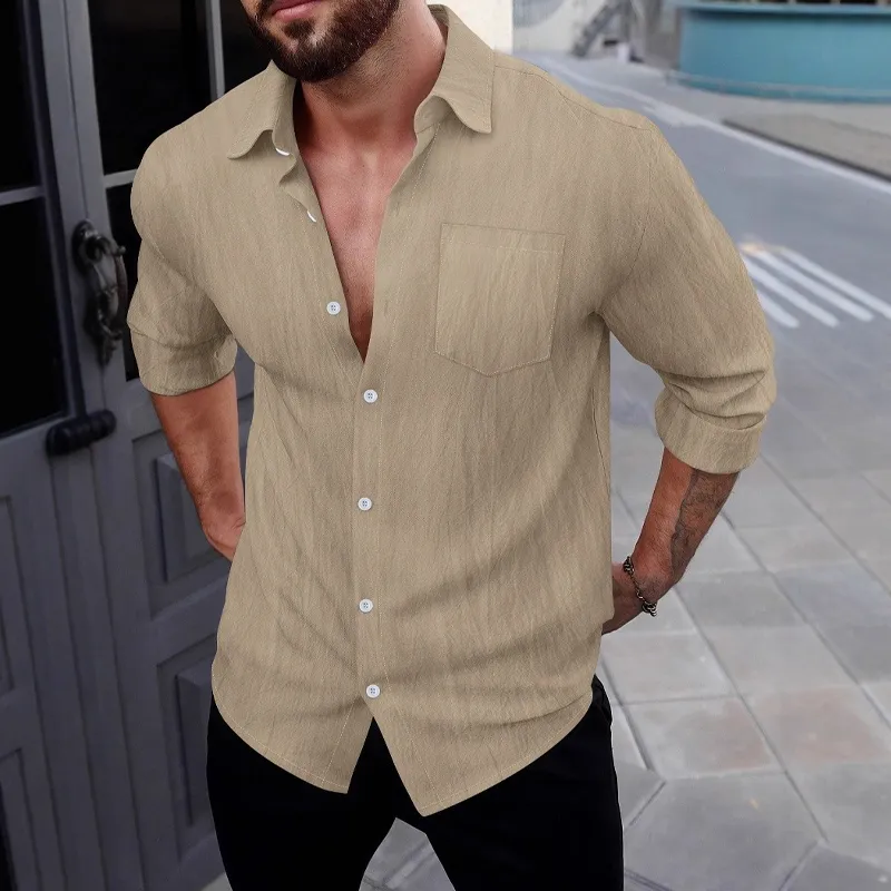 Men's Cotton Blended Solid Color Casual Long Sleeve Shirt MTA1974G7X sold by Manly product image thumbnail 4