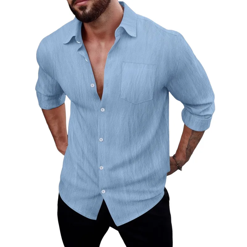 Men's Cotton Blended Solid Color Casual Long Sleeve Shirt MTA1974G7X sold by Manly