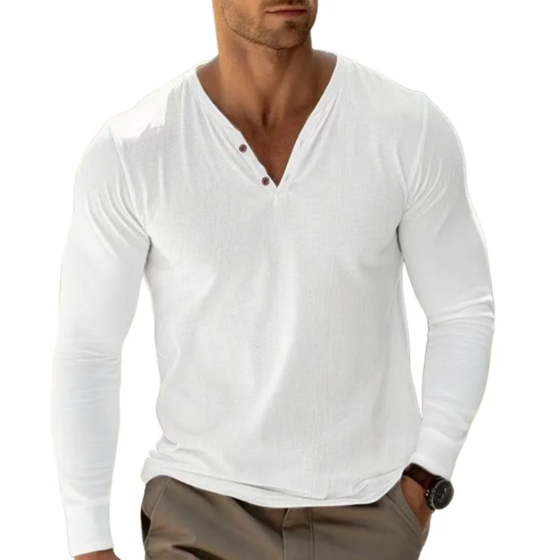 Men's Cotton Blend V-Neck Long Sleeve T-Shirt MTA1911G6X sold by Manly