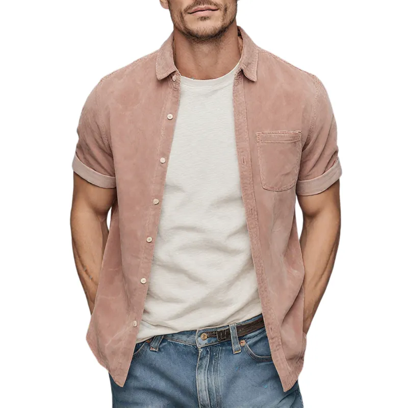 Men's Classic Casual Thin Suede Cuff Rolled Short Sleeve Shirt MTA1935G7K sold by Manly