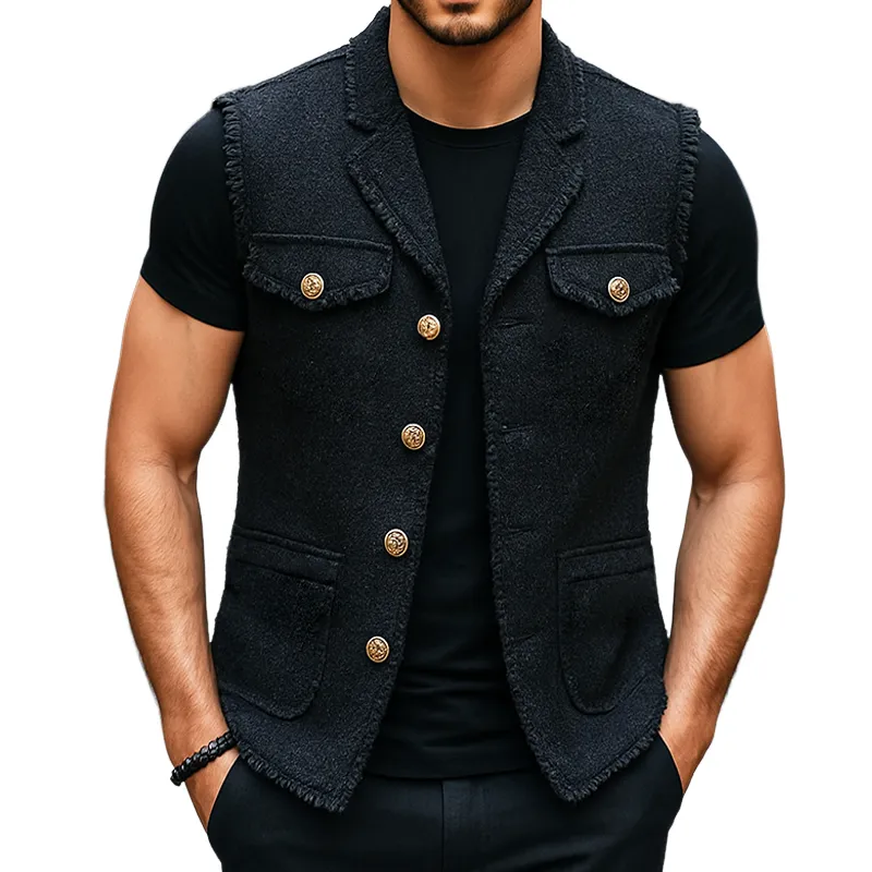Men's Retro Casual Single Breasted Raw Edge Vest MTA1988G4TO sold by Manly
