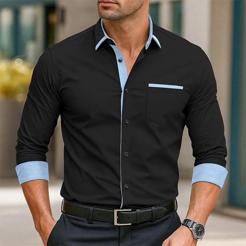 Men's Retro Casual Colorblock Lapel Pocket Long Sleeve Shirt MTA1931G6TO sold by Manly product image thumbnail 4