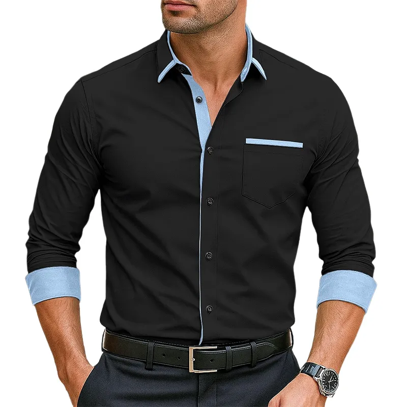 Men's Retro Casual Colorblock Lapel Pocket Long Sleeve Shirt MTA1931G6TO sold by Manly