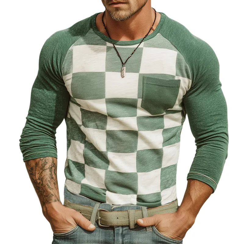Men's Classic Checkerboard Cotton Long Sleeve T-Shirt MTA1932G4U sold by Manly