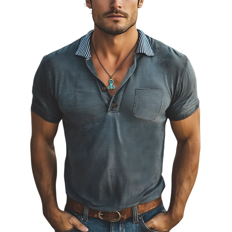 Men's Business Horizontal Stripe Polo Collar Short Sleeve T-Shirt MTA1909G3U sold by Manly